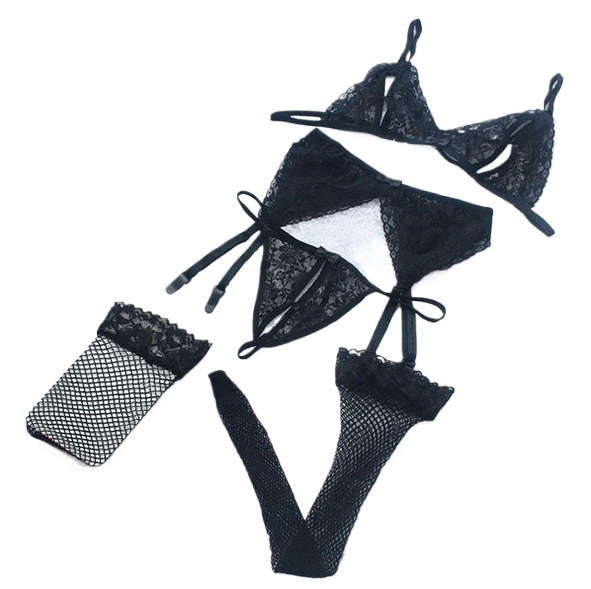 Lace Women Lingerie Set 4 Pcs  - Sheer Bra Lace 评论和价格