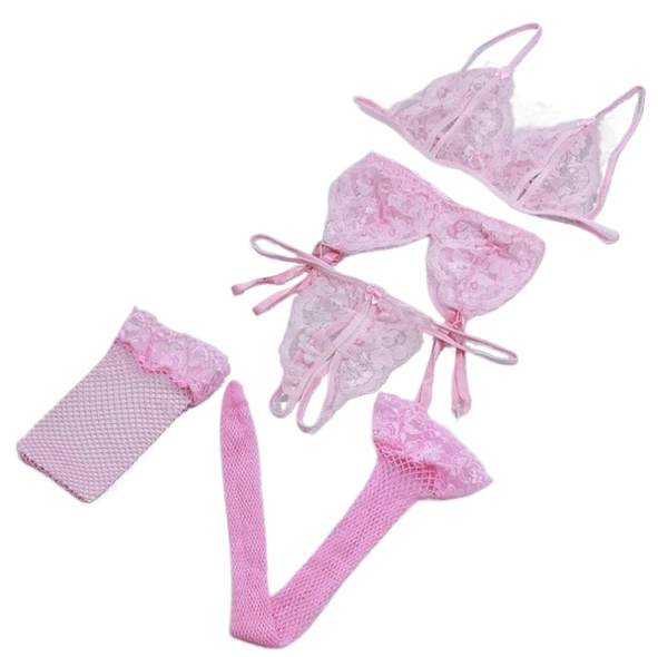 Lace Women Lingerie Set 4 Pcs  - Sheer Bra Lace 评论和价格