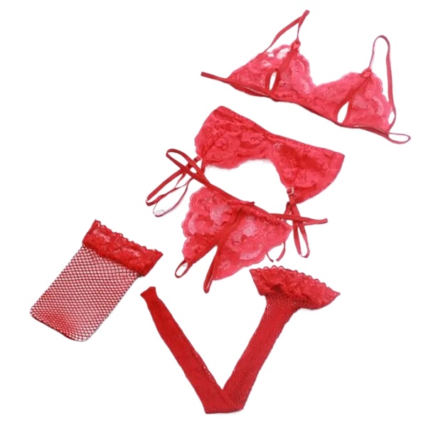 Lace Women Lingerie Set 4 Pcs  - Sheer Bra Lace 评论和价格