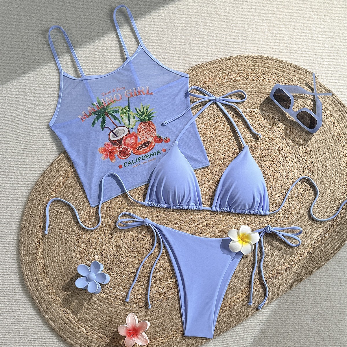 Fruit Print Bikini Bra Top Pas - Sheer Mesh Bra 评论和价格