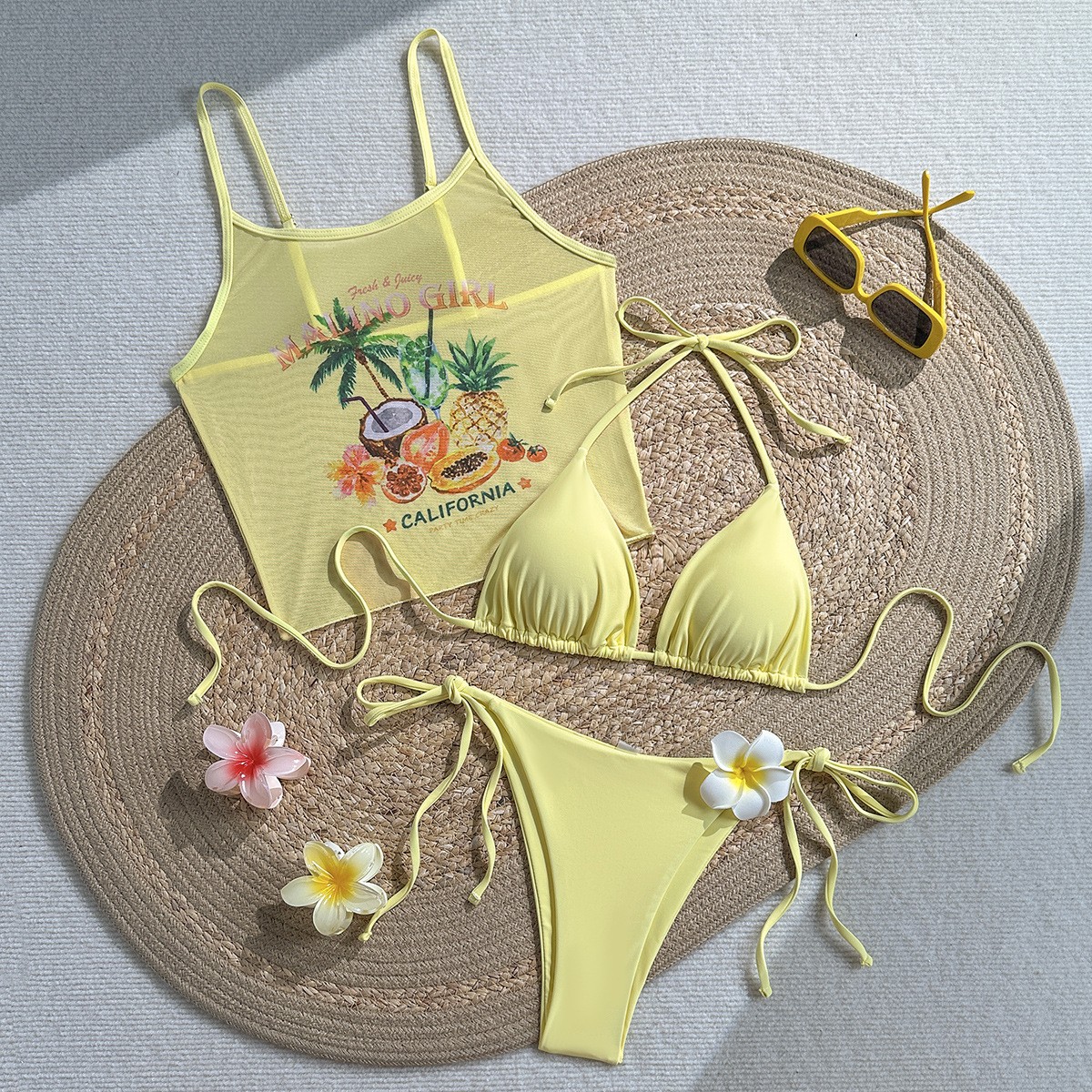 Fruit Print Bikini Bra Top Pas - Sheer Mesh Bra 评论和价格
