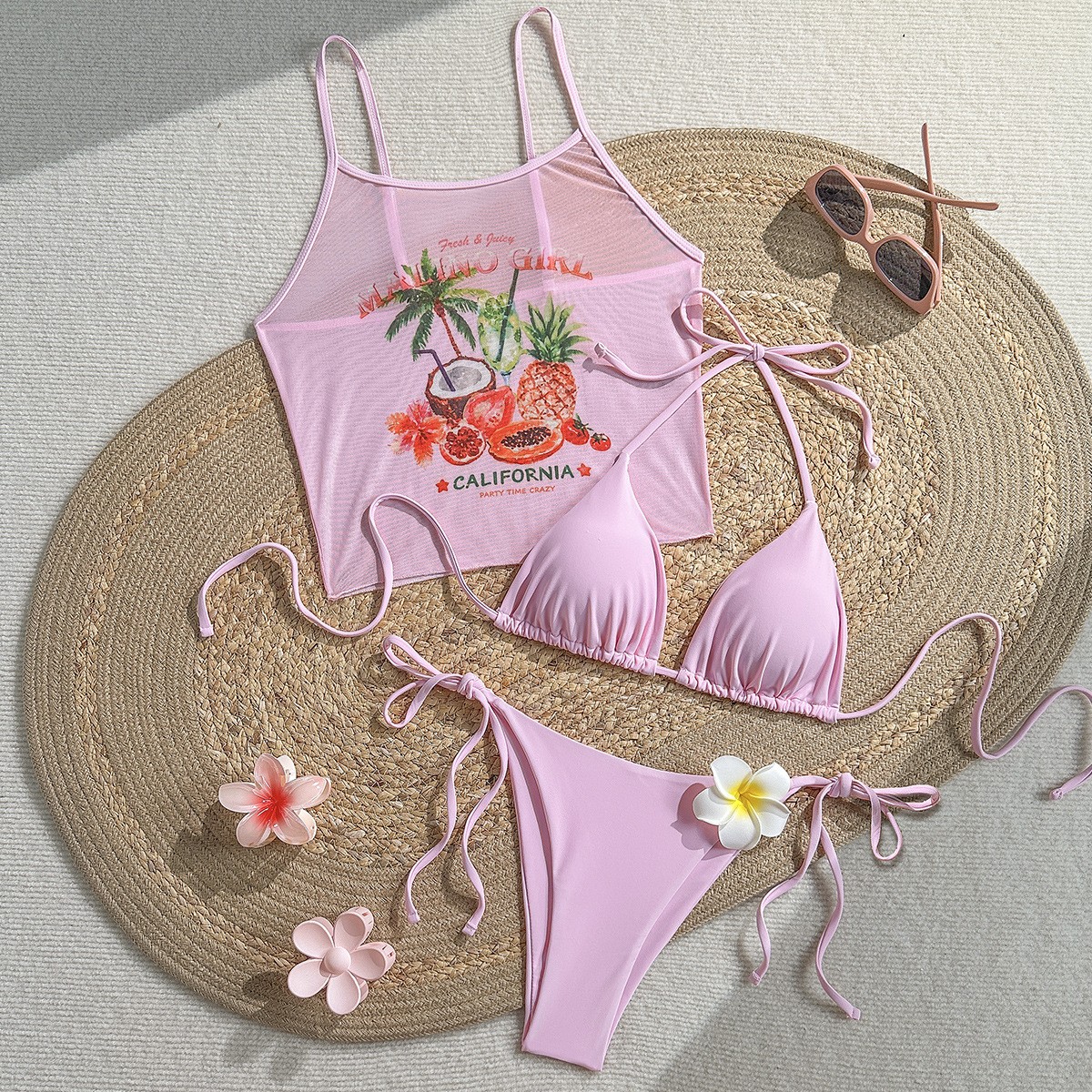 Fruit Print Bikini Bra Top Pas - Sheer Mesh Bra 评论和价格