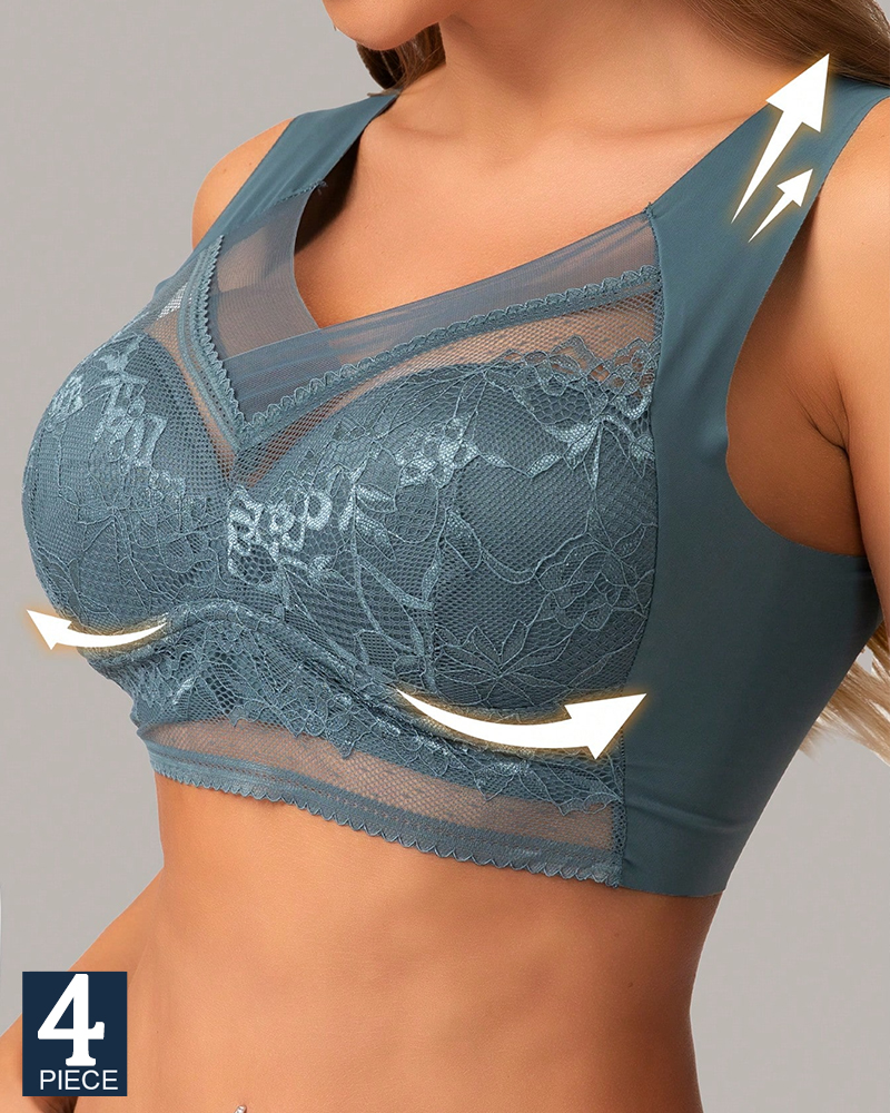 4Pcs Plus Size Women Seamless  - Sheer Bra Lace 评论和价格