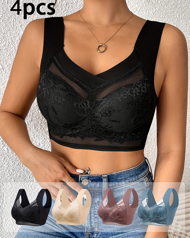 4Pcs Plus Size Women Seamless  - Sheer Bra Lace 评论和价格